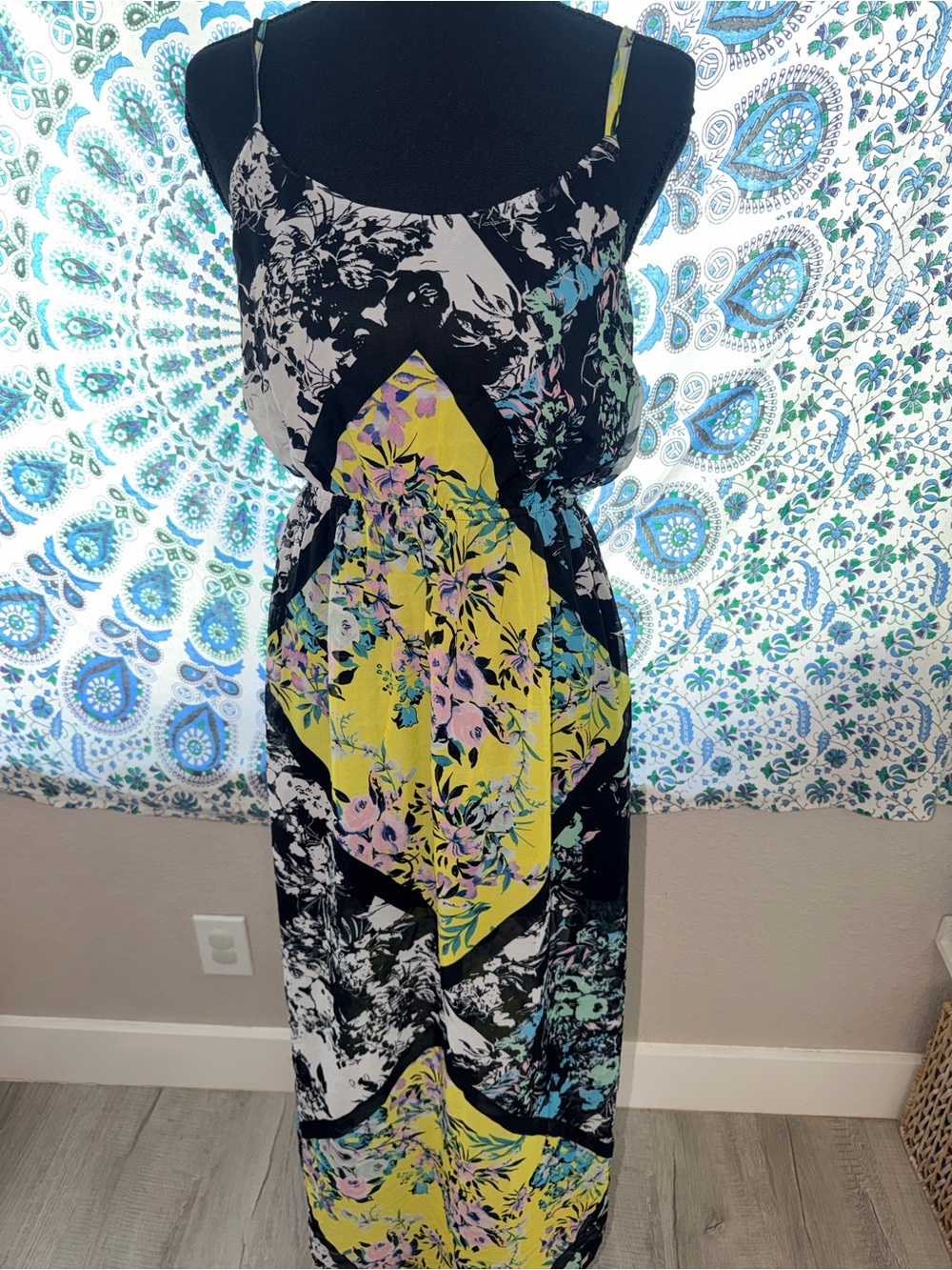 Floral Yellow & Black Maxi Beach Dress